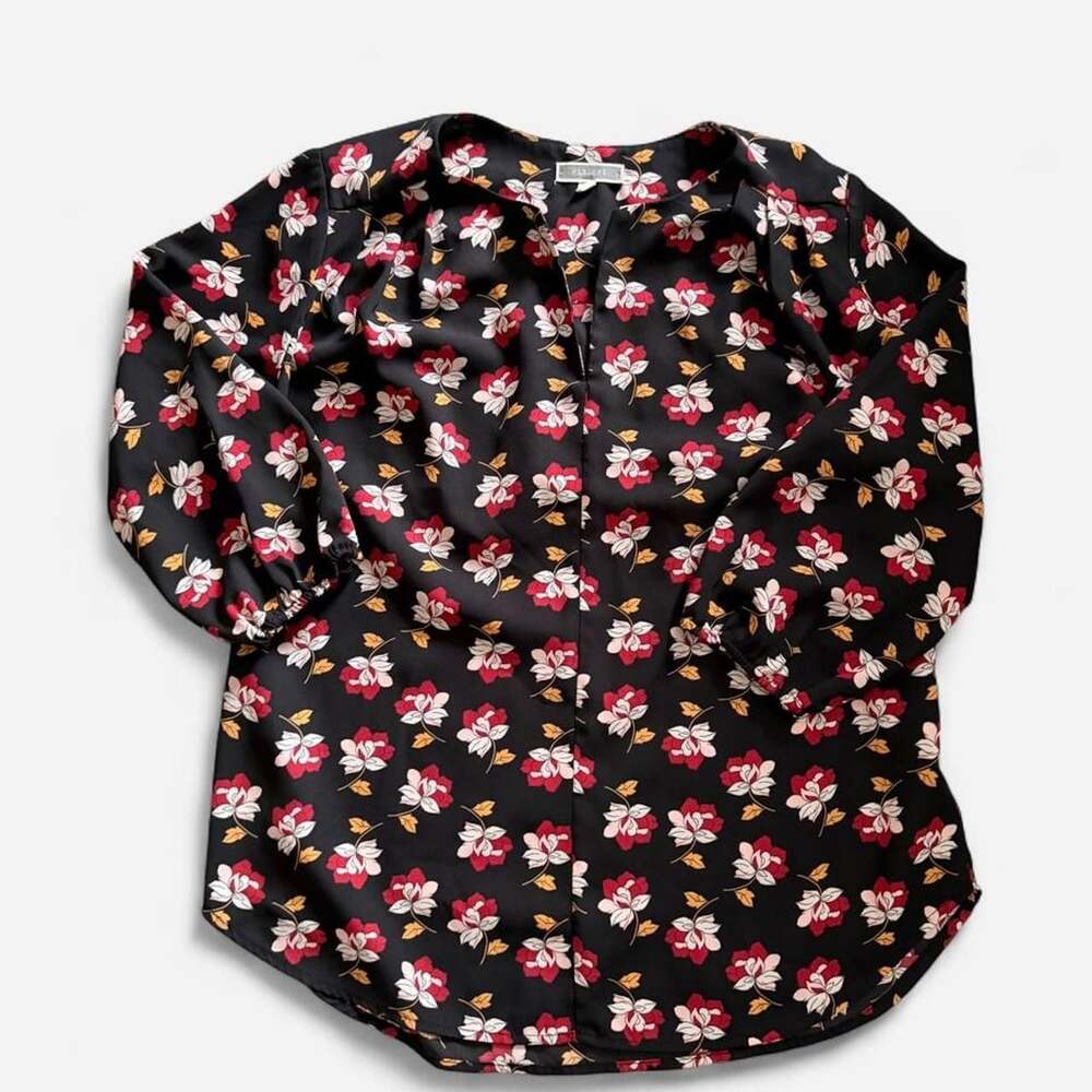 Pleione Floral Blouse Size S Black Red White